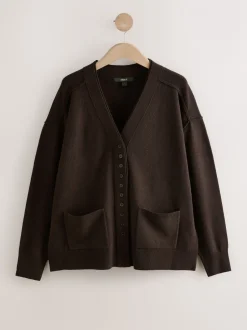 Gebreide Kleding|Next Chocoladebruin - Superzacht V-hals vest met zakken