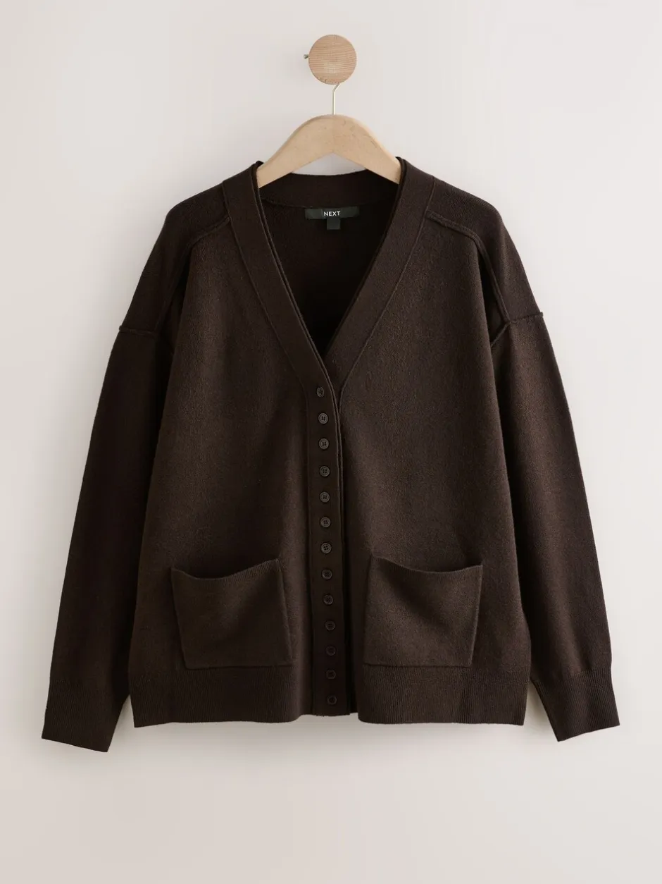 Gebreide Kleding|Next Chocoladebruin - Superzacht V-hals vest met zakken
