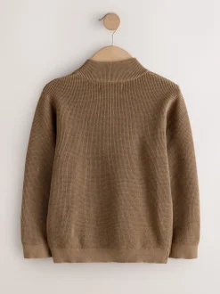 Truien En Breisels*Next - Textured Knitted Zip Neck Jumper (3-16yrs) Chocoladebruin