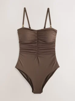 Badkleding*Next Chocoladebruin - Vormgevend bandeaubadpak met buikcorrectie