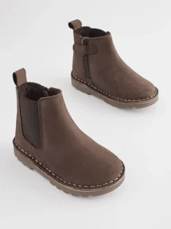Boots|Next - Warm gevoerde leren Chelsea laarzen Chocoladebruin