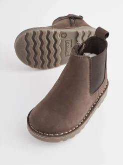Boots|Next - Warm gevoerde leren Chelsea laarzen Chocoladebruin