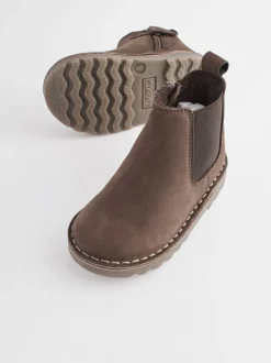Boots|Next - Warm gevoerde leren Chelsea laarzen Chocoladebruin