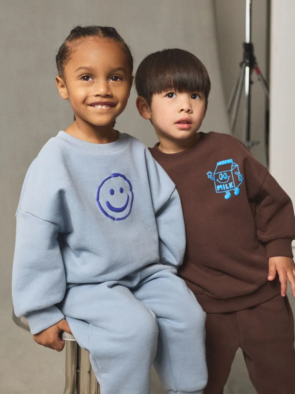 Sets En Combisets|Truien En Breisels|Next - Printed Crew Neck Sweat Top & Joggers Set (3mths-7yrs) Chocoladebruin en blauw
