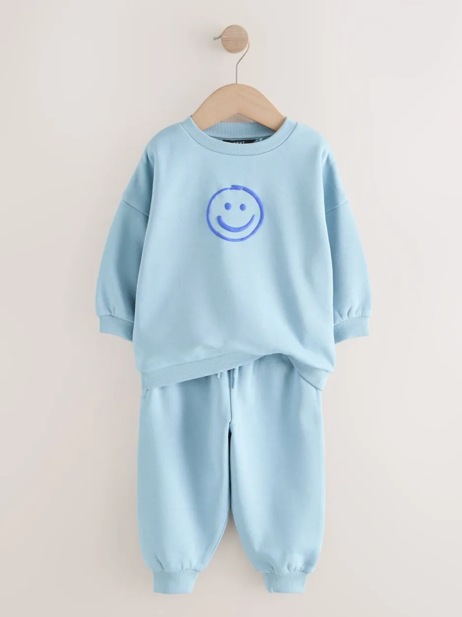 Sets En Combisets|Truien En Breisels|Next - Printed Crew Neck Sweat Top & Joggers Set (3mths-7yrs) Chocoladebruin en blauw