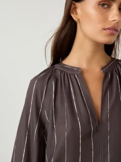 Blouses En Overhemden*Next Chocoladebruin gestreept - Blouse met V-hals en lange mouwen