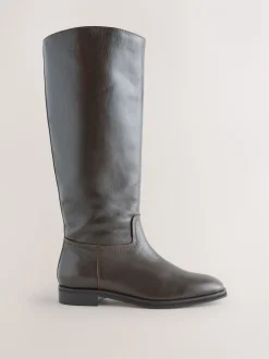 Boots|Ruimvallend En Extraruimvallend|Next - Forever Comfort® platte rijlaarzen Chocoladebruin leer