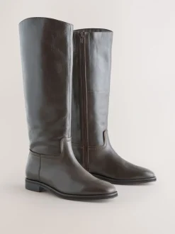 Boots|Ruimvallend En Extraruimvallend|Next - Forever Comfort® platte rijlaarzen Chocoladebruin leer