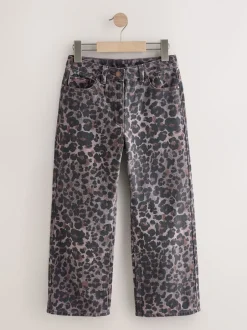 Jeans|Next - Jeans met wijde pijpen (3-16 jr) Chocoladebruin luipaardmotief