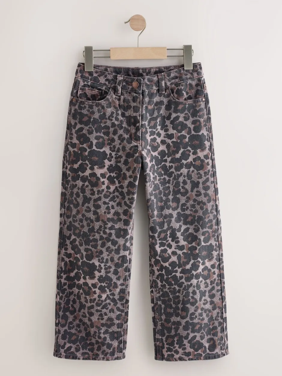 Jeans|Next - Jeans met wijde pijpen (3-16 jr) Chocoladebruin luipaardmotief
