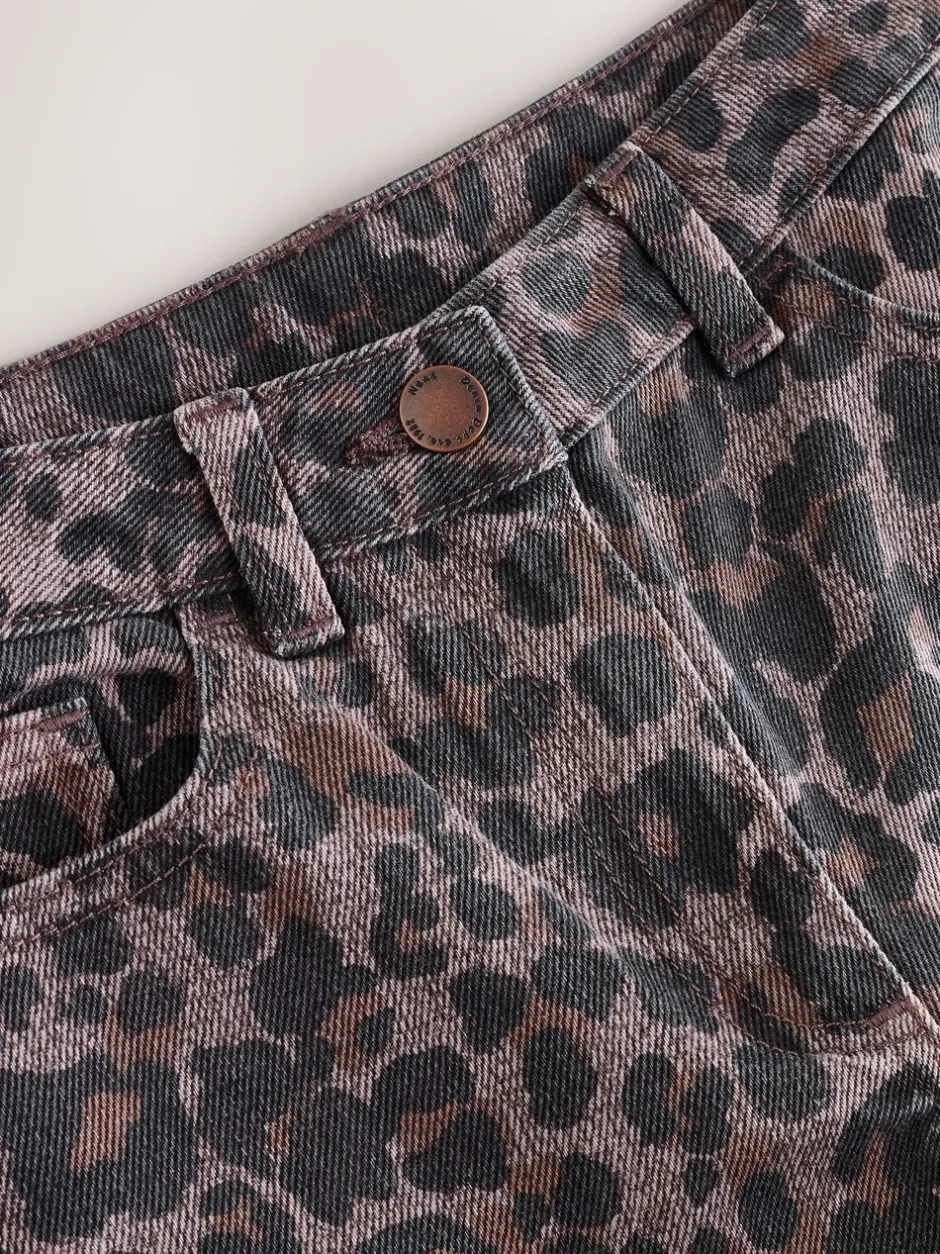 Jeans|Next - Jeans met wijde pijpen (3-16 jr) Chocoladebruin luipaardmotief