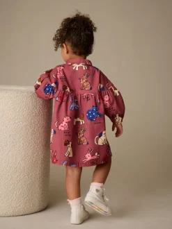 Truien En Breisels|Jurken*Next Chocoladebruin met karakteristieke print - Long Sleeve Cotton Dress (3mths-8yrs)