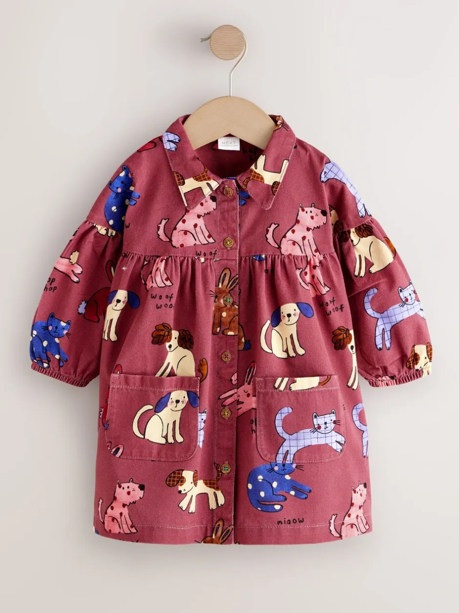 Truien En Breisels|Jurken*Next Chocoladebruin met karakteristieke print - Long Sleeve Cotton Dress (3mths-8yrs)