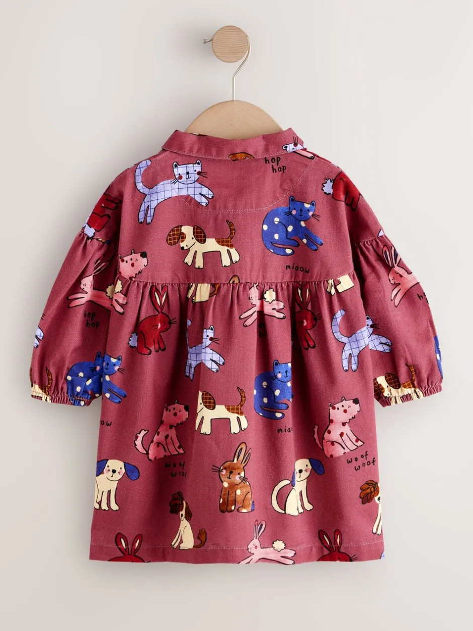 Truien En Breisels|Jurken*Next Chocoladebruin met karakteristieke print - Long Sleeve Cotton Dress (3mths-8yrs)