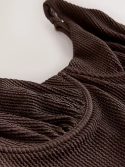 Badkleding|Next Chocoladebruin met kreukeltextuur - Buikcorrigerend DD+ badpak met beugel