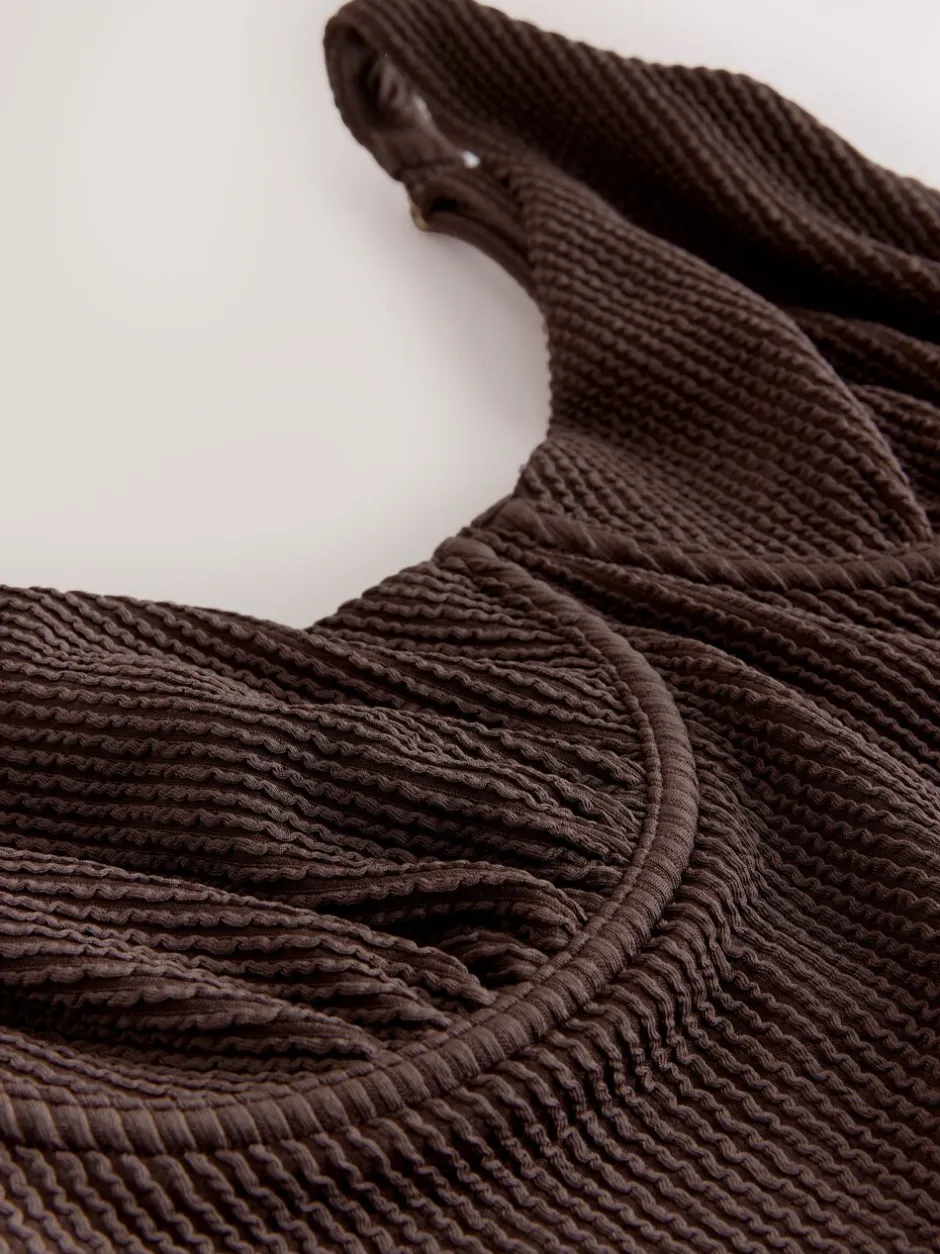 Badkleding|Next Chocoladebruin met kreukeltextuur - Buikcorrigerend DD+ badpak met beugel
