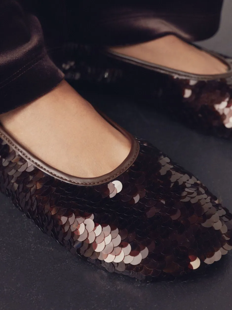 Lage Schoenen|Gelegenheidskleding*Next - Forever Comfort® Round Toe Sequin Ballerina Flats Chocoladebruin met lovertjes