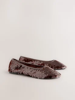 Lage Schoenen|Gelegenheidskleding*Next - Forever Comfort® Round Toe Sequin Ballerina Flats Chocoladebruin met lovertjes