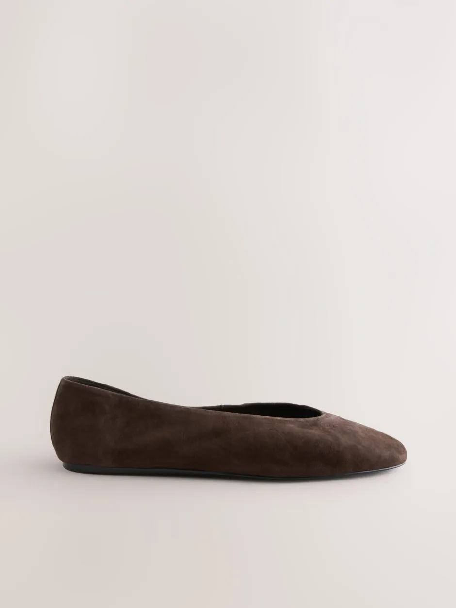 Lage Schoenen*Next Chocoladebruin suède - Leren ballerina met ronde neus