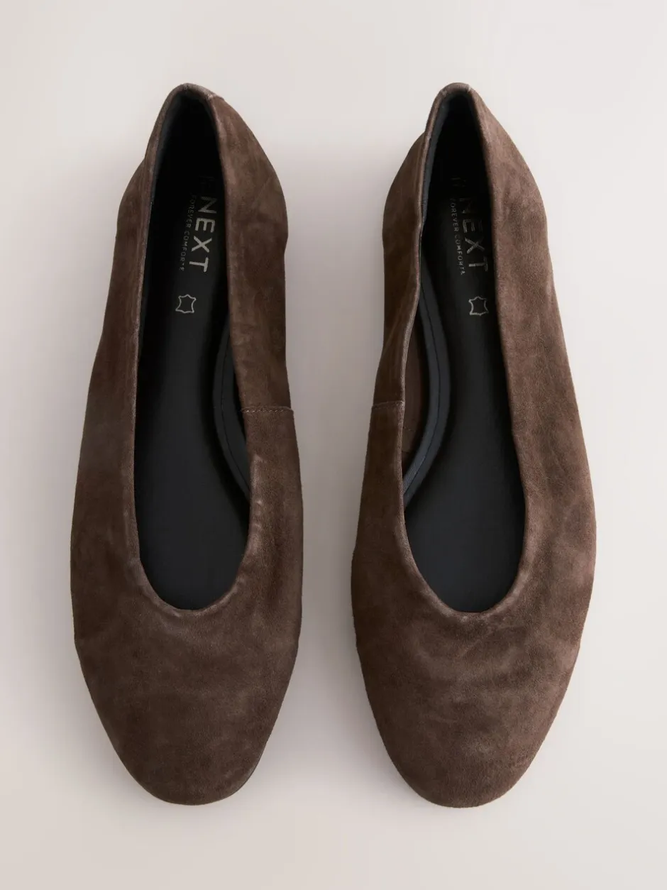 Lage Schoenen*Next Chocoladebruin suède - Leren ballerina met ronde neus