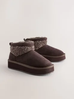 Boots*Next - Platformlaarzen van imitatiebont en borg Chocoladebruin suède