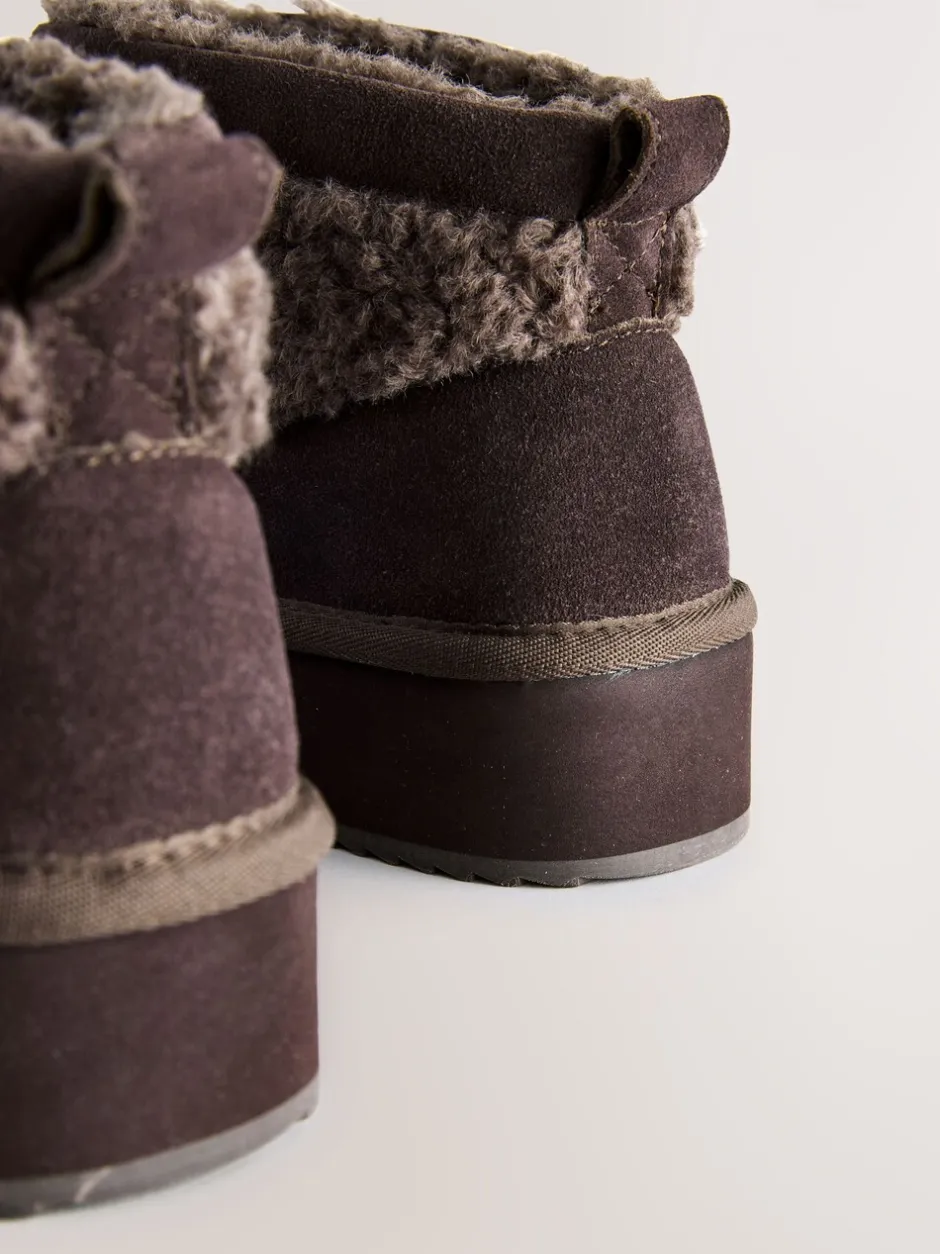 Boots*Next - Platformlaarzen van imitatiebont en borg Chocoladebruin suède