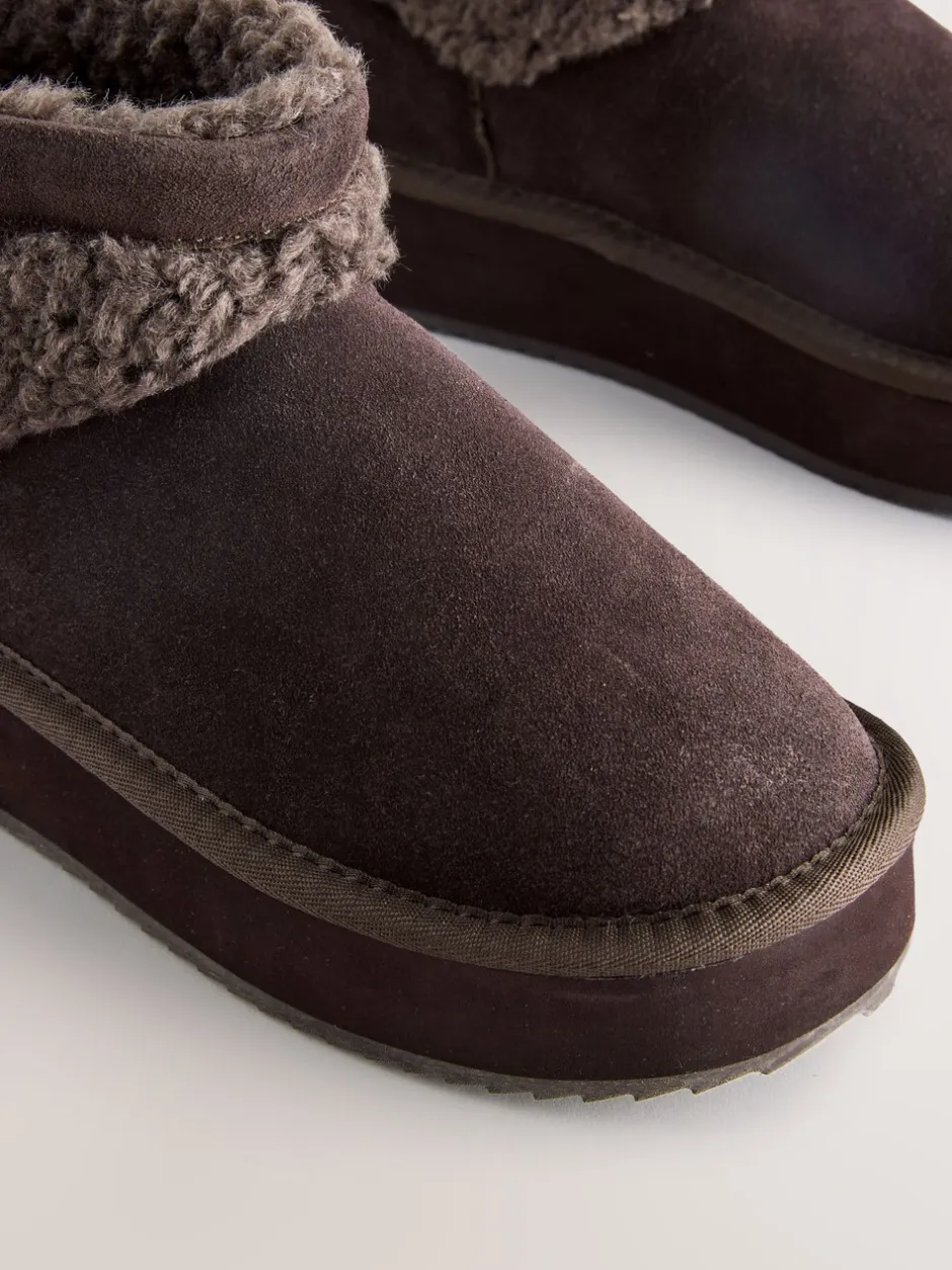 Boots*Next - Platformlaarzen van imitatiebont en borg Chocoladebruin suède