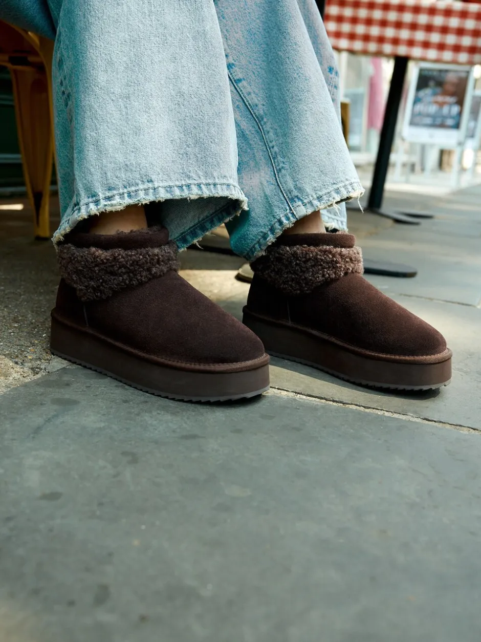 Boots*Next - Platformlaarzen van imitatiebont en borg Chocoladebruin suède