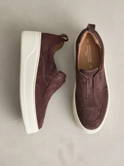 Sneakers|Next - Signature leren sneakers met dikke plateauzolen en sleehak Chocoladebruin suède