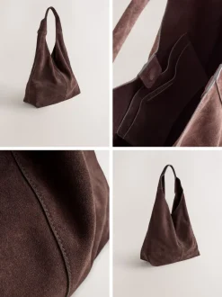 Tassen En Portemonnees|Next - Slappe schoudertas Chocoladebruin suède