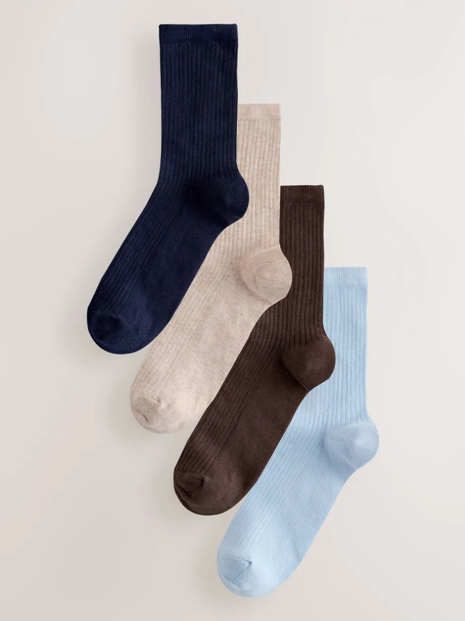Sokken En Panty's*Next - 4 Paar geribbelde enkelsokken Chocoladebruin/blauw