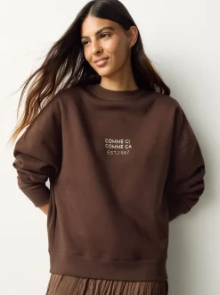 Gebreide Kleding|Jurken|Next - 2-In-1 Sweatshirt met Satijnen Midi Rok Chocoladebruine borduurwerk