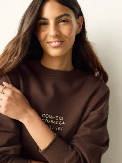 Gebreide Kleding|Jurken|Next - 2-In-1 Sweatshirt met Satijnen Midi Rok Chocoladebruine borduurwerk