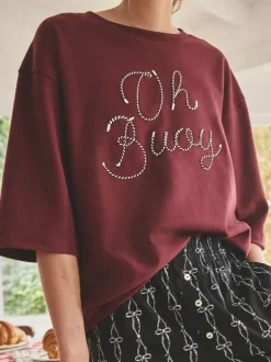 Pyjama's|Next Chocoladebruine slogan - Pyjama met short