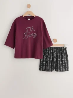 Pyjama's|Next Chocoladebruine slogan - Pyjama met short