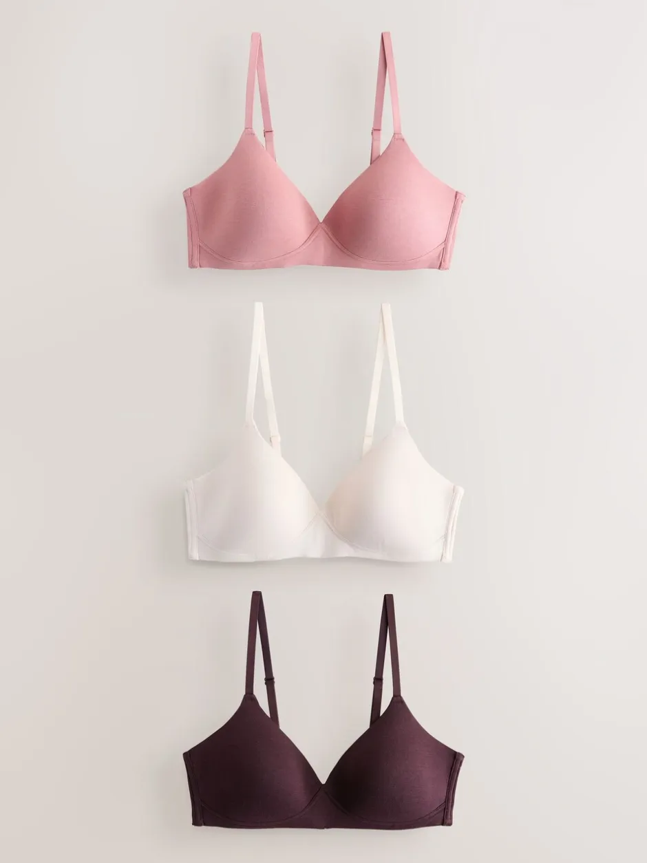 Beha's*Next - Katoenmix ultiem comfort beha's verpakking van 3 Chocoladebruin/Roze/Crème