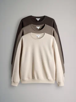 Sportkleding|Hoody's En Sweatshirts*The Set - set van 3 ruimvallende sweatshirts met ronde hals Chocoladebruin/Taupebruin/Crème