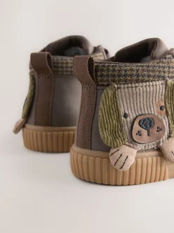 Boots|Next - Hoge schoenen met klittenbandsluiting Chocoladekleurig met hondenprint