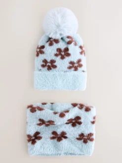 Mutsen, Handschoenen En Sjaals|Next - Beanie And Snoods Set (1-16yrs) (1-16yrs) Chocolate Blue Flower
