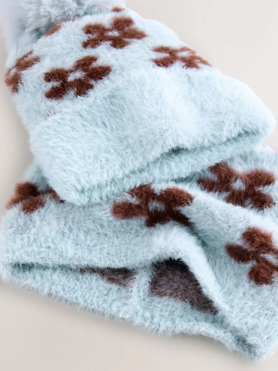 Mutsen, Handschoenen En Sjaals|Next - Beanie And Snoods Set (1-16yrs) (1-16yrs) Chocolate Blue Flower
