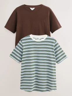 Moederschap*Next - Maternity Nursing T-Shirts 2 Pack Chocolate Brown and Green Stripe