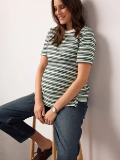 Moederschap*Next - Maternity Nursing T-Shirts 2 Pack Chocolate Brown and Green Stripe