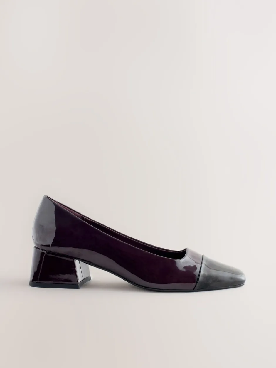 Schoenen Met Hakken*Next - Forever Comfort® Toe Cap Low Block Court Heels Chocolate Brown Patent