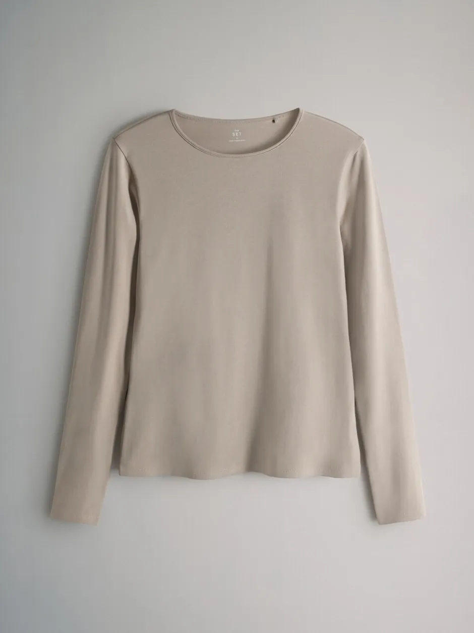 Tops En T-Shirts|The Set - - 7 T-shirts met lange mouwen en ronde hals Chocolate Brown/ Taupe Brown/ Light Brown/ Neutral