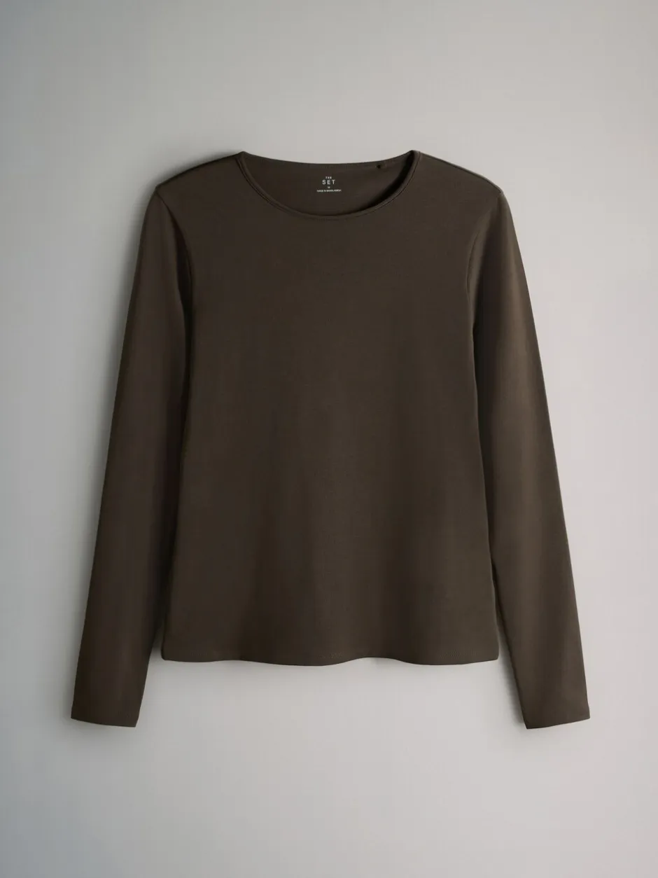 Tops En T-Shirts|The Set - - 7 T-shirts met lange mouwen en ronde hals Chocolate Brown/ Taupe Brown/ Light Brown/ Neutral