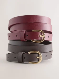Ceintuurs*Next Chocolate Brown/Berry - PU Skinny Riemen 2 Pakket