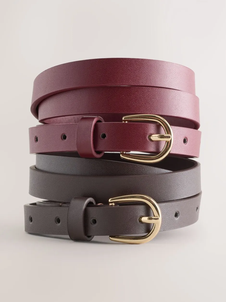 Ceintuurs*Next Chocolate Brown/Berry - PU Skinny Riemen 2 Pakket