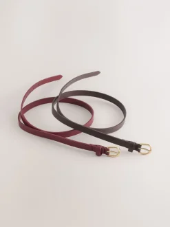 Ceintuurs*Next Chocolate Brown/Berry - PU Skinny Riemen 2 Pakket