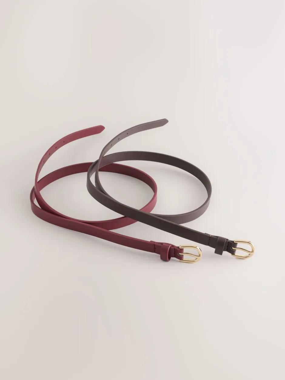 Ceintuurs*Next Chocolate Brown/Berry - PU Skinny Riemen 2 Pakket
