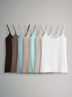 Tops En T-Shirts*The Set - 7 pakken dunne bandvest Tops Chocolate Brown/Cream/White/Blues